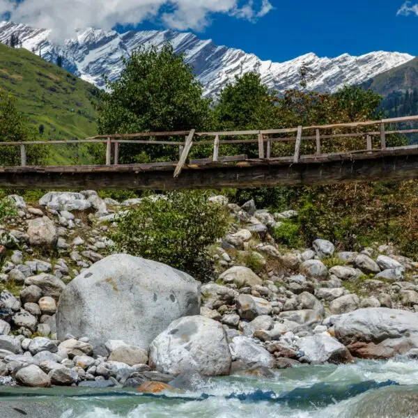 Bridge over Beas River, near Manali. Kullu Valley, Himachal Pradesh, India
