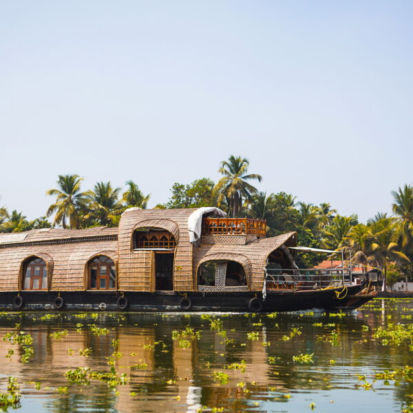 House-boat pleasure cruise ship in India, Kerala on the seaweed