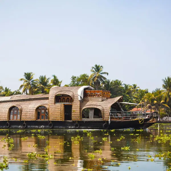 House-boat pleasure cruise ship in India, Kerala on the seaweed