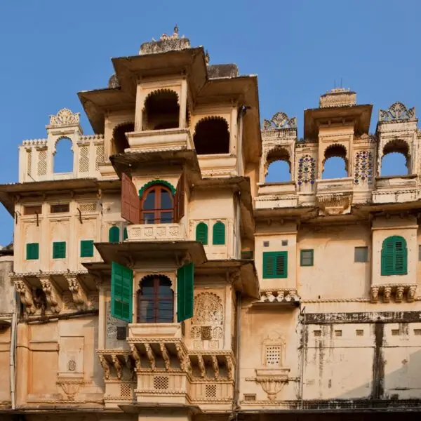 The historic buildings of a palace in Jaipur, Rajasthan.