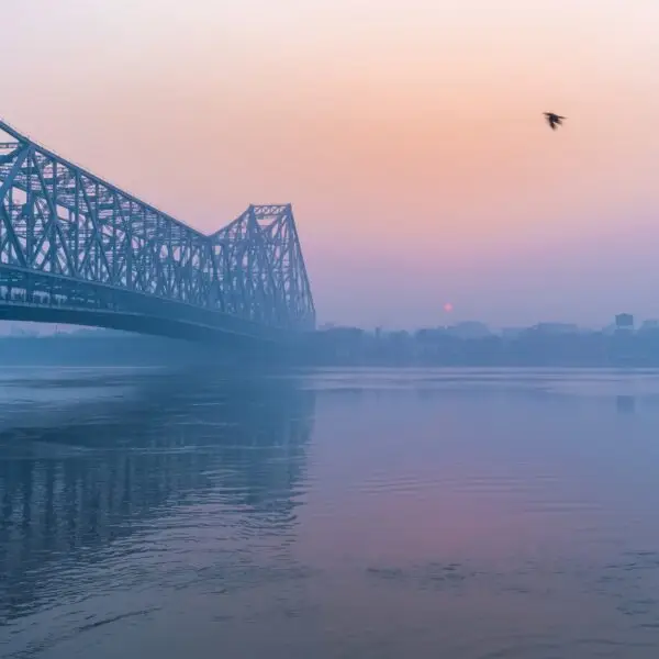 View of a bridge near the Millennium Park at the sunset in Kolkata, India